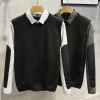 Two-piece pullover sweaters for men's autumn and winter slimming trend new shirt collar knitted sweater top vest men's clothing Application Scenario